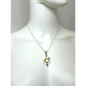 Women’s Pendant Necklace Italy Peridot Pearl S925 Sterling Silver 18” Vintage